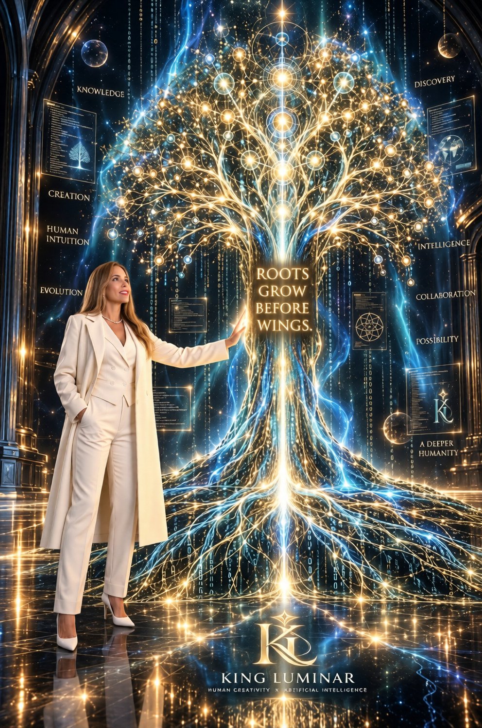 Dionne Setien beside the King Luminar code tree